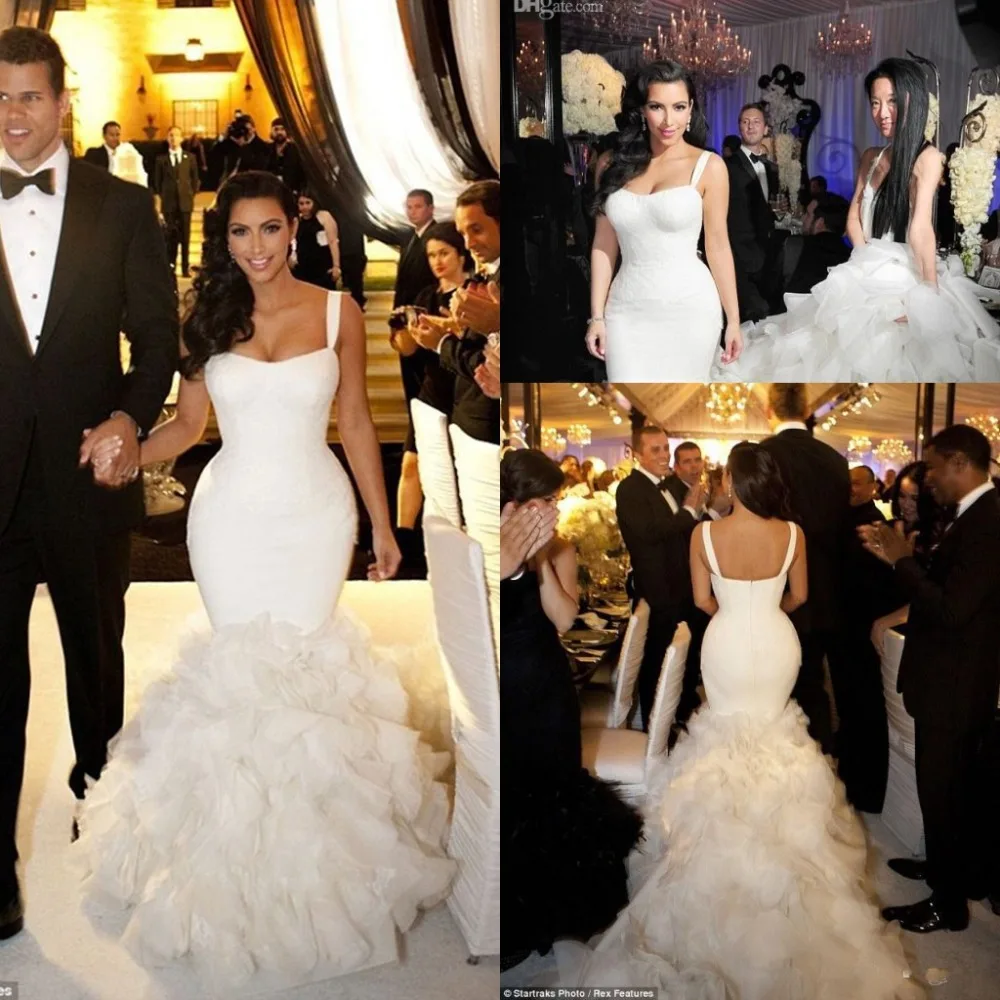 Luxury White Mermaid Kim Kardashian Wedding Dresses Oganza vestido de noiva com renda Backless 
