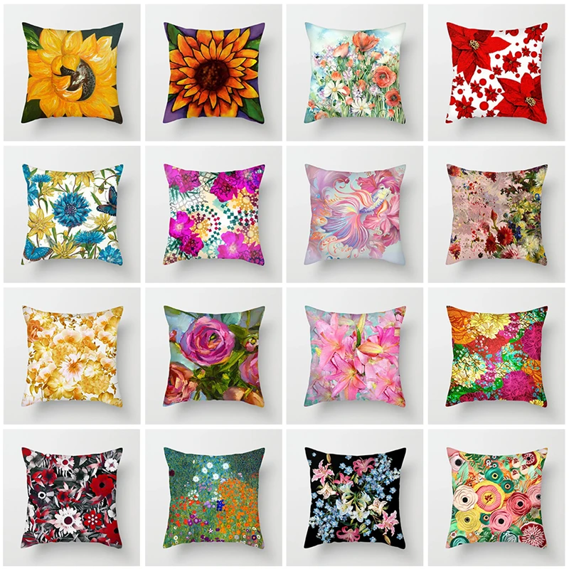 

Fuwatacchi Oil Painting Floral Cushion Covers Pink Purple Rose Pillow Covers for Home Sofa Chair Decor Plush 45X45 Pillowcases