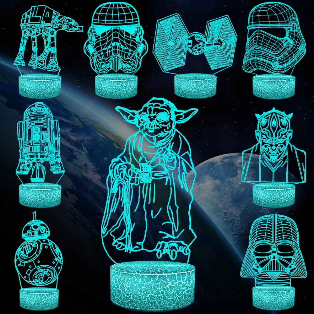 

Star Wars Yoda BB-8 R2D2 Darth Vader Stormtrooper 3D Lamp RGB LED USB Night Light Multicolor Touch Remote Luminaria Table Toy