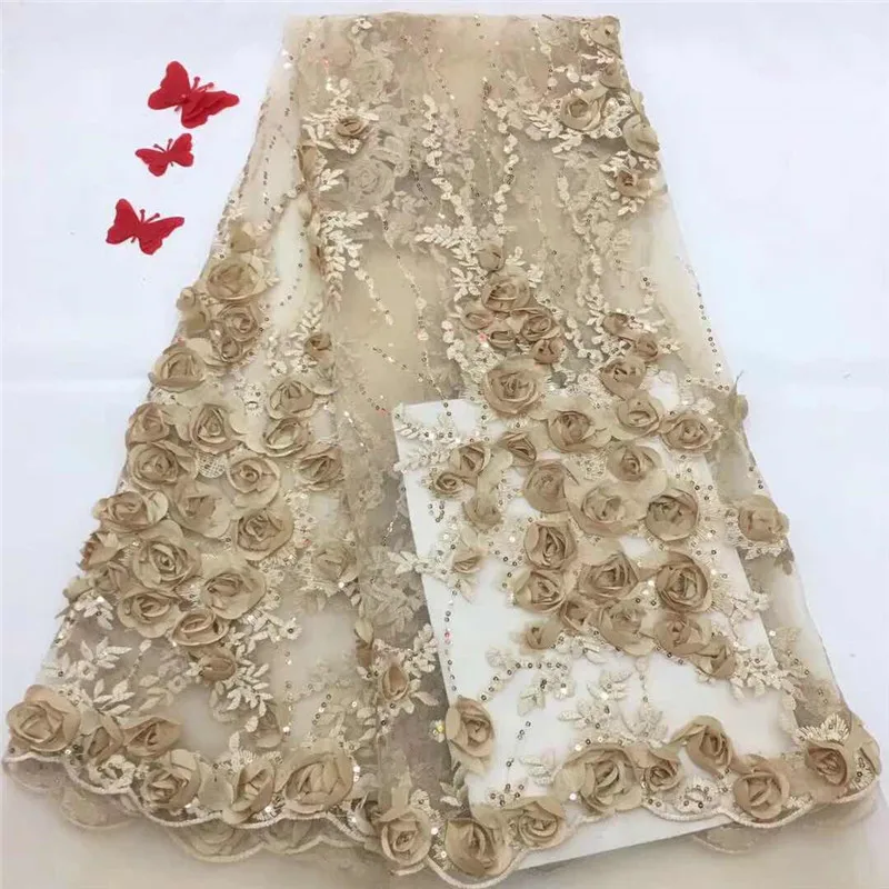 Beautiful Gold French Net Lace Fabric 3D Flower Bridal African Tulle Mesh High Quality 2018 Nigerian Fabrics | Дом и сад