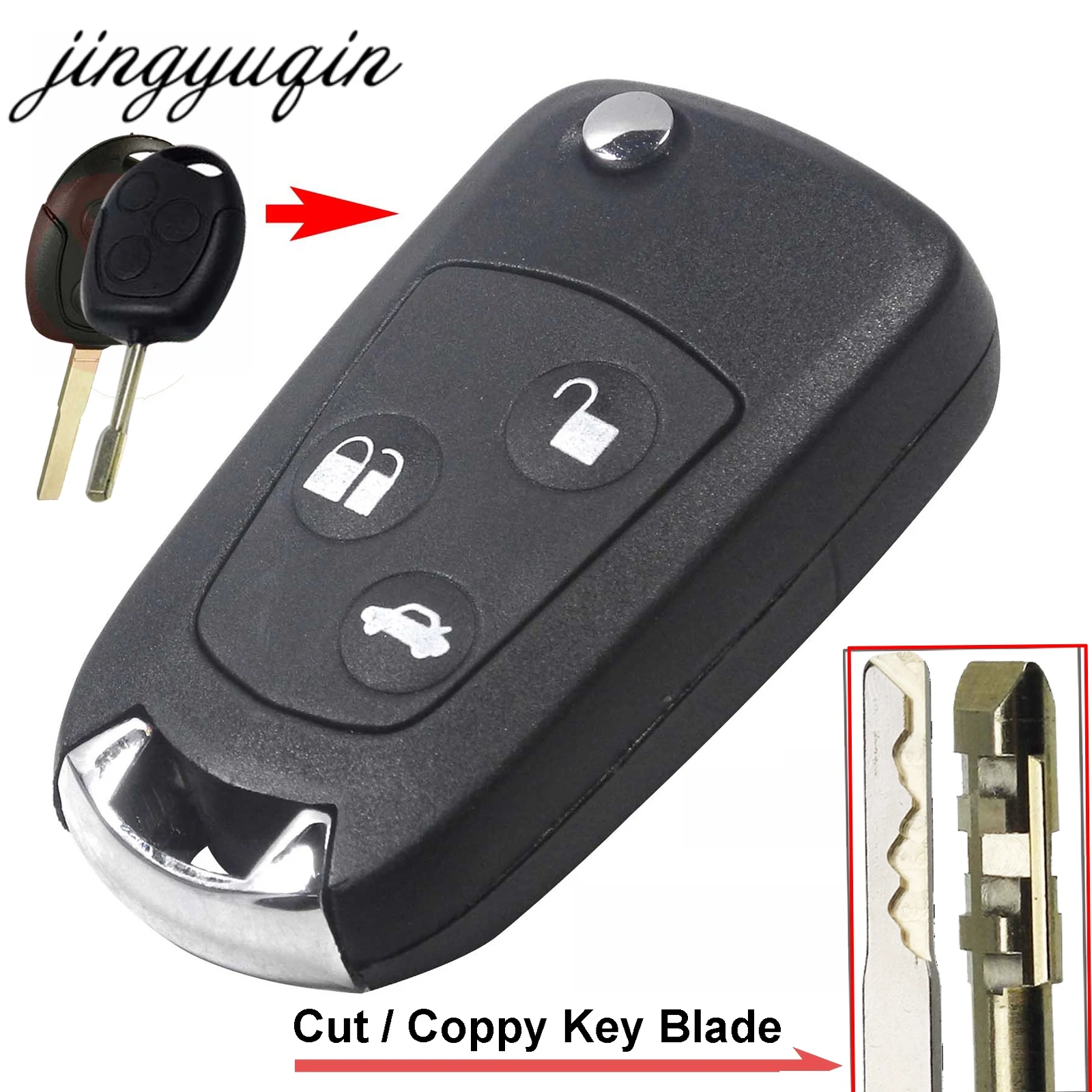 

jingyuqin Cut Blade 3 Button Modified Folding Flip Remote Key Fob Shell For Ford Focus Mondeo Festiva Fusion Suit Fiesta Cutting