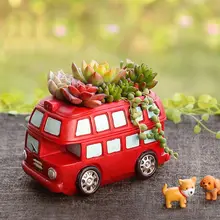 Large Retro Vintage 1950’s 1960’s London Classical Red Double Decker Bus Plant Flower Pot Succulent Planter Decor