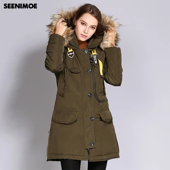 

Seenimoe Women Thick Winter Jacket Big Faux Fur Hooded Warm Parka Coats Female Windbreaker Jacket Overcoat Long Womens Parkas