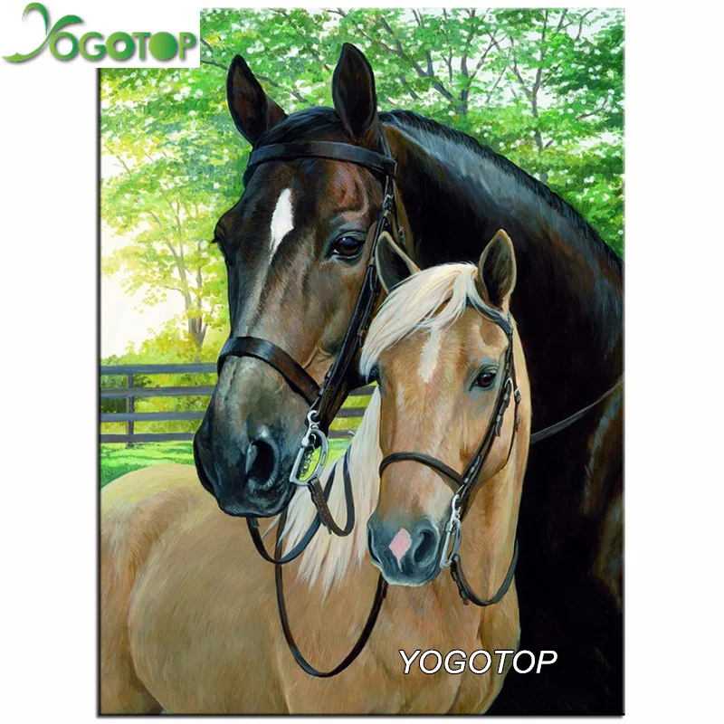 

YOGOTOP Diamond Embroidery DIY Diamond Painting Cross Stitch Kit Two horse 5D Needlework Diamond Mosaic Home Decoration ZB110