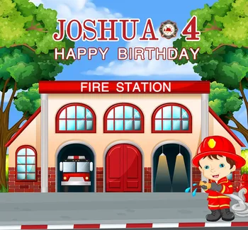 

custom Fireman Firestation Birthday tree backgrounds High quality Computer print party photo backdrop