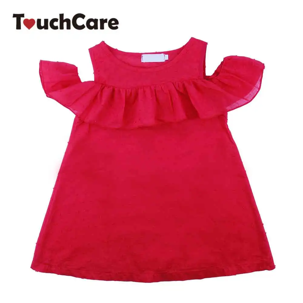 

Summer Ruffles Girl Dress 100% Cotton Girls Dresses Off Shoulder Girl's Solid A-line Beach Sundress Causal Baby Girl Clothes