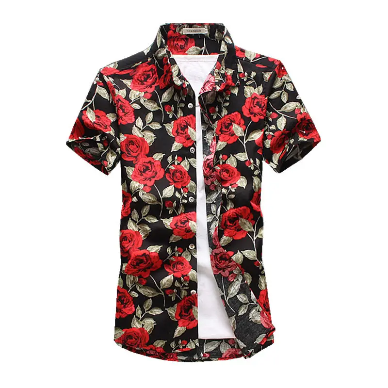 

Mens Floral Sshirt 2019 Summer Fashion Men Short sleeve Shirts flowers printed shirt Casual High Quality Male Shirts