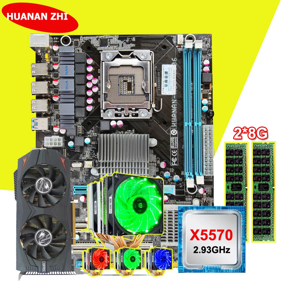 #^Special Price Motherboard bundle HUANAN ZHI X58 motherboard with CPU Intel Xeon X5570 2.93GHz cooler RAM (2*8G)16G RECC GTX760 2G video card