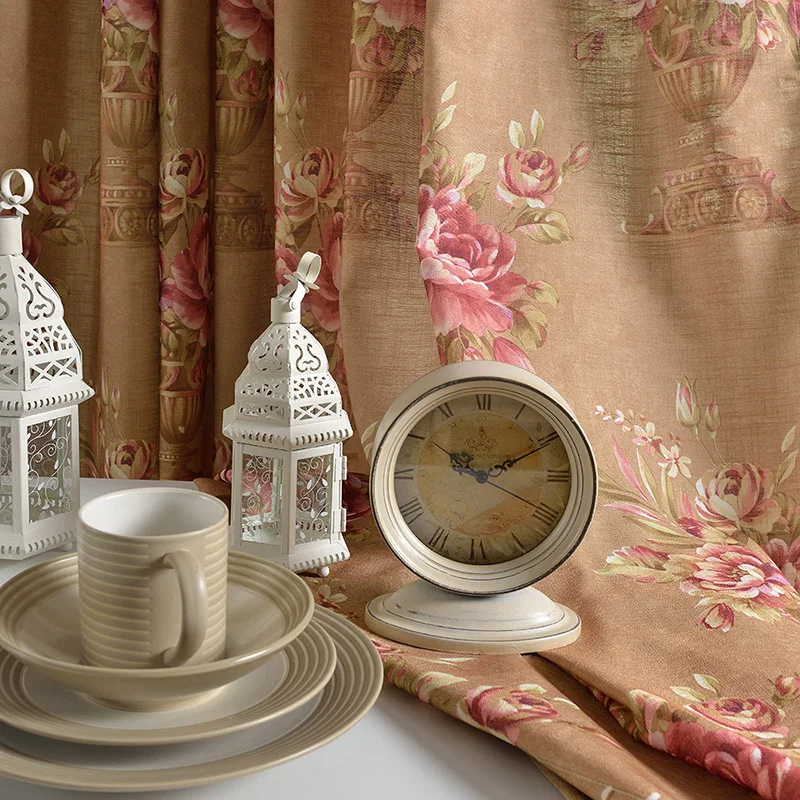

Flower Cotton Curtain for Living Room Flax Printed Curtains Decorative Fabrics Curtains for Bedroom New Chinese Girls'curtains