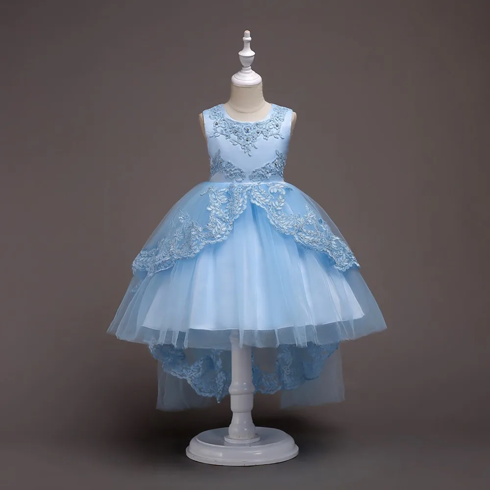 

Kids Girl Flower Trailing Bridal Gowns Fashion 2018 Girl Pearl Brilliant Tutu Lace Long Dress Girl Party Princess Dress