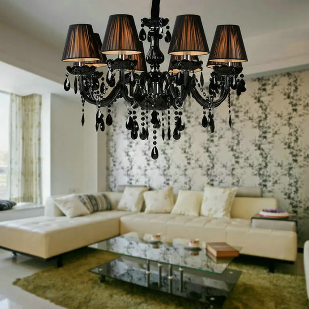 Free Shipping 8 lights Black Crystal Chandelier light Fixtures for
