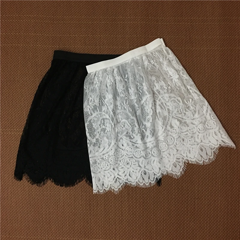 Women Sexy Lace Mesh Skirt Autumn Winter Casual High Waist Elastic Floral Hollow Out A-Line See Through Tulle Micro Short Skirt