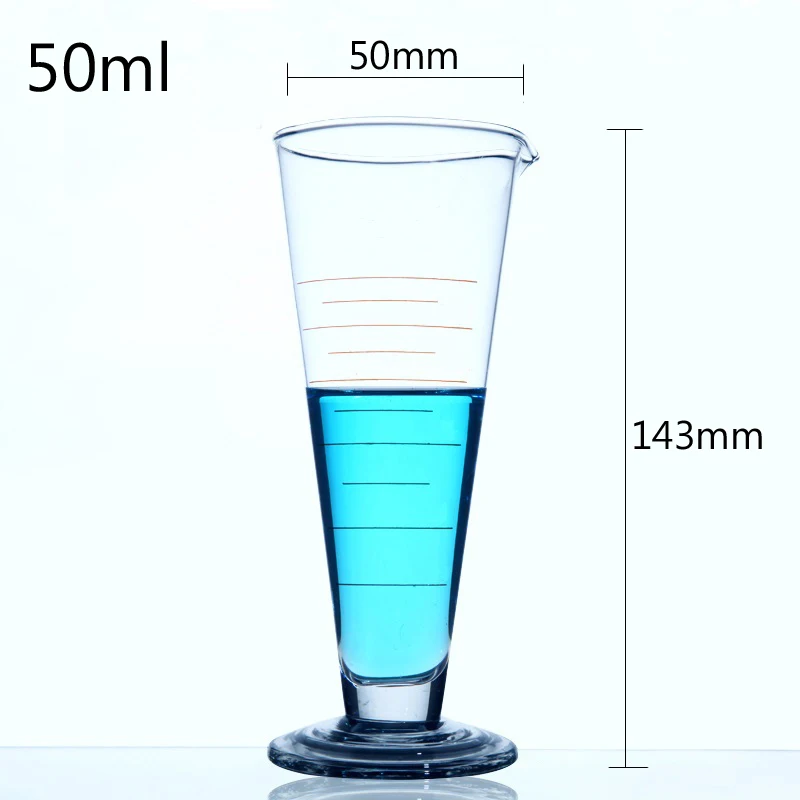 LINYEYUE 50mL Graduate Conical Glass Measuring Cup Measuring Glass Triangle Beaker Laboratory Cylinder Chemistry Equipment