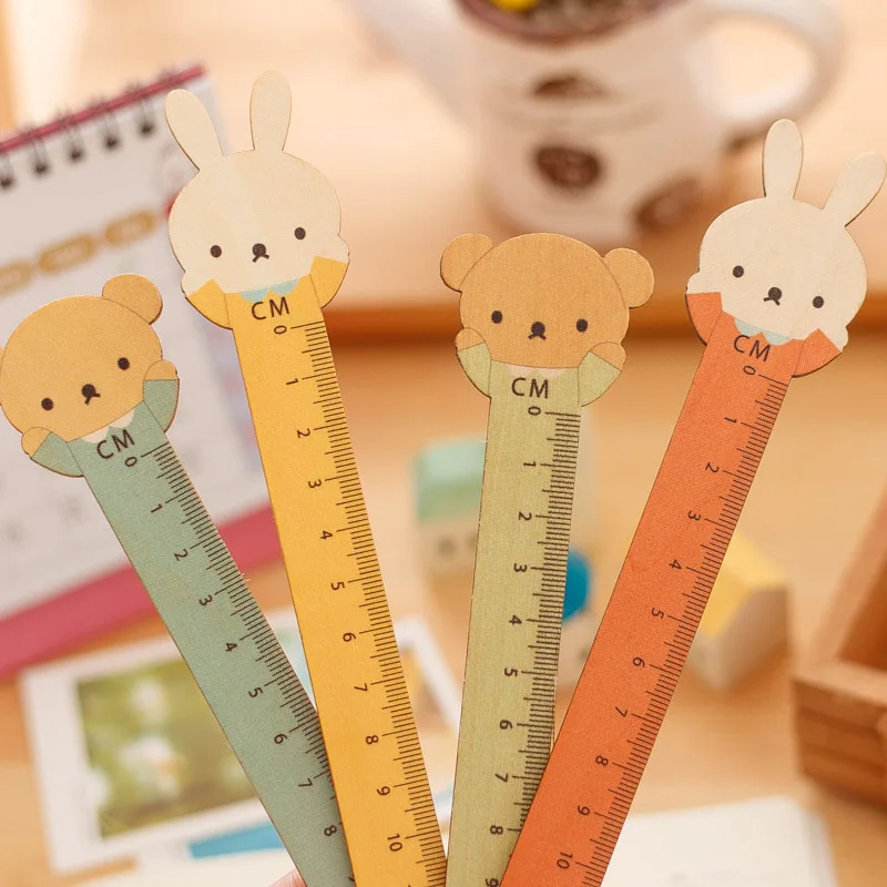 Милые корейские канцелярские дерево правитель kawaii Медведь rabbite укладки 15 см деревянные линейки случайный цвет студентов инструменты