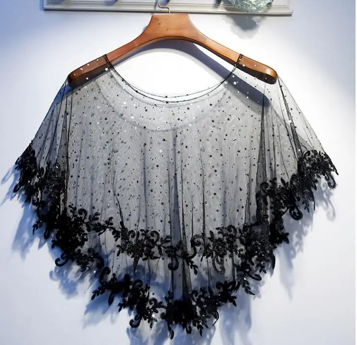 

Women's Spring Summer black shiny mesh Pashmina Female Summer Sunscreen blingbling embroidery Mesh Lace Shawl R1606