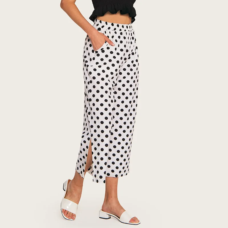 AcFirst Summer Women Fashion White Polyester Loose Long Pants Wide Leg Pants High Waist Female Pants Holiday Casual Dots AcFirst Summer Women Fashion White Polyester Loose Long Pants Wide Leg Pants High Waist Female Pants Holiday Casual Dots