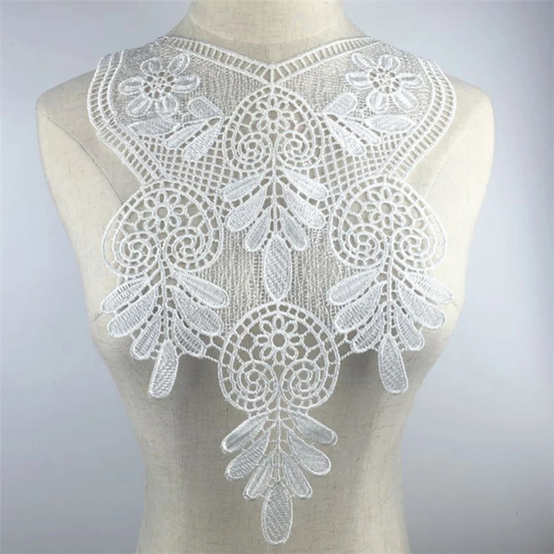 Embroidery Lace Neckline Applique Fabric Sewing Craft Trim DIY White