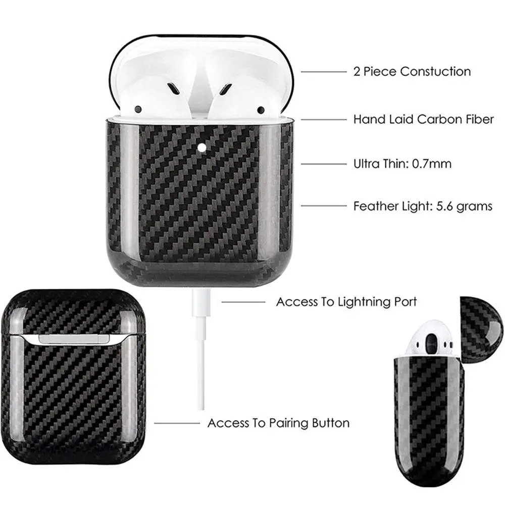 Чехол для наушников Apple AirPods 2 из углеродного волокна со светодиодной