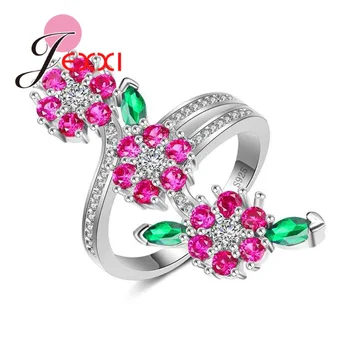 

Top Quality 3 Flower Shape Jewelry Rose Color Cubic Zirconia 925 Sterling Silver Accessories New Fashion Wedding Ring