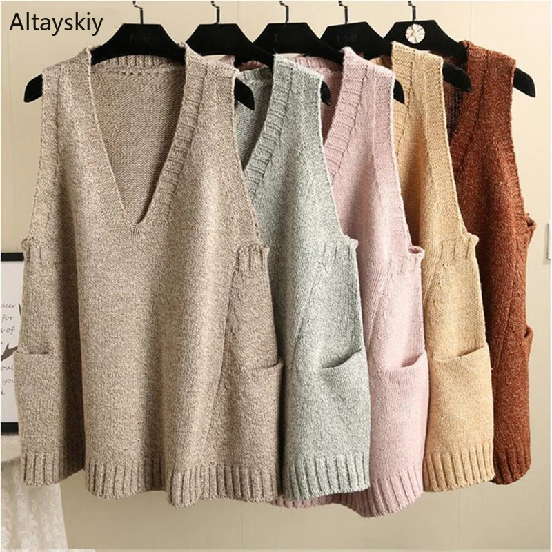 

Vests Women Loose V-Neck Trendy Elegant Long Vest Large Size Winter Korean Style Womens All-match Solid Colour Ladies Warm Chic