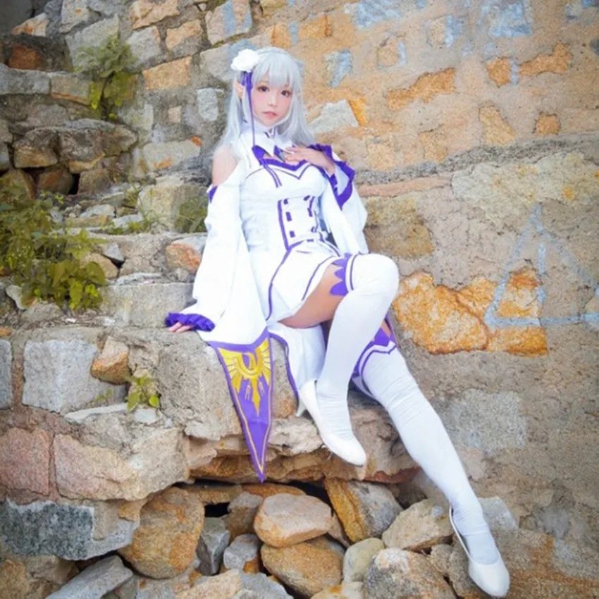 Аниме Re Life in a different world от zero Emilia; костюмы для косплея; платье Emilia; комплект костюмов для косплея