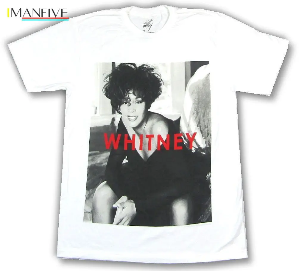 

Whitney Houston B&W Portrait Photo Image White T Shirt New Official Merch