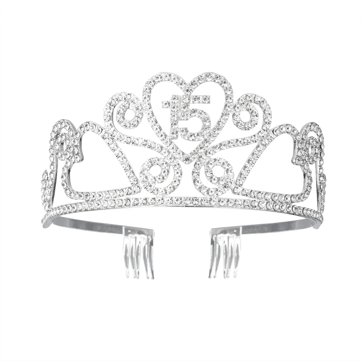 Girl's 15th Birthday Tiara Crystal Rhinestone Birthday Tiara Queen Crowns Headband with Hair