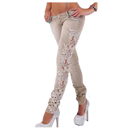 

Women's Sexy Lace Long Pencil Jeans KHAKI,S-XL