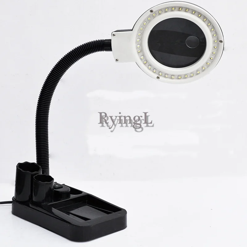 

*EU Plug 220V Crafts Glass Lens LED Desk Magnifier Lamp Light 5X 10X Magnifying Desktop Loupe Repairing Tools with 40 LEDs Stand
