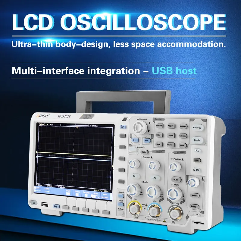 OWON AC 100 240 В XDS3202E осциллограф 200 МГц полоса пропускания 8 дюймовый ЖК декодирование