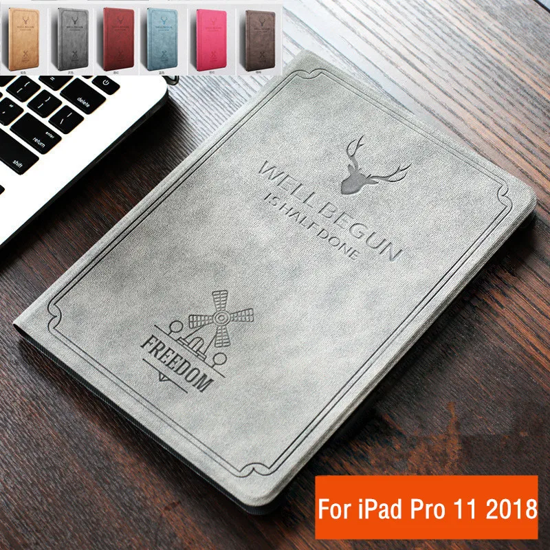 

For iPad Pro 11 Case Ultra Slim Deer pattern Leather Magnetic Smart Cover for iPad Pro 11 inch 2018 Auto Wake Sleep+Film+Stylus