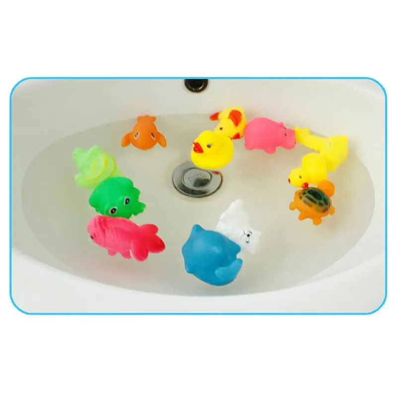 13Pcs Lovely Animals Soft Rubber Bath Toys Float Squeeze Sound Squeaky