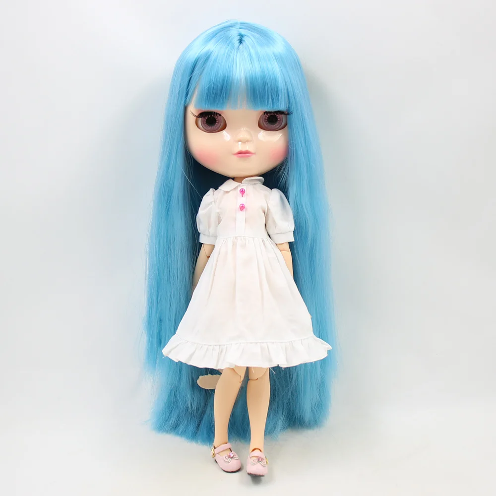 Neo Blythe Doll with Blue Hair, White Skin and Custom Jointed Body with Asian Look 3
