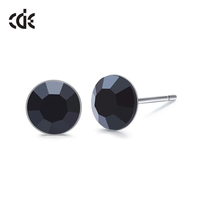 Black CDE 925 пробы серебряные серьги, украшенные кристаллами, круглые геометрические серьги-гвоздики для женщин, ювелирные изделия для ушей - Цвет камня: Black
