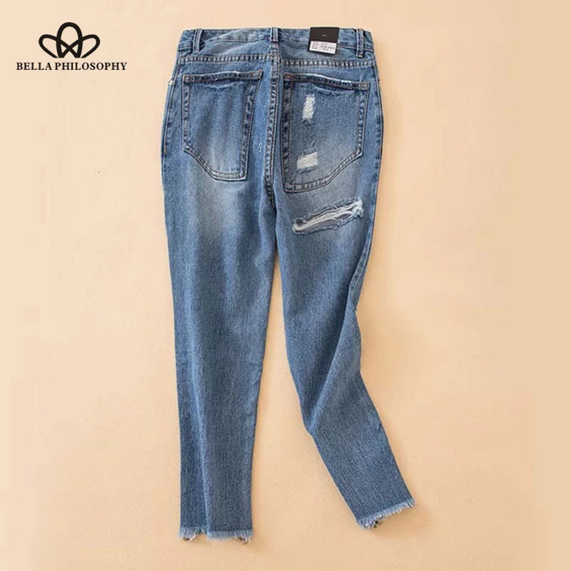 Bella Philosophy 2018 весенние рваные джинсы женские синие джинсы женские модные брюки со средней талией хлопковые рваные джинсы для женщин брюки
