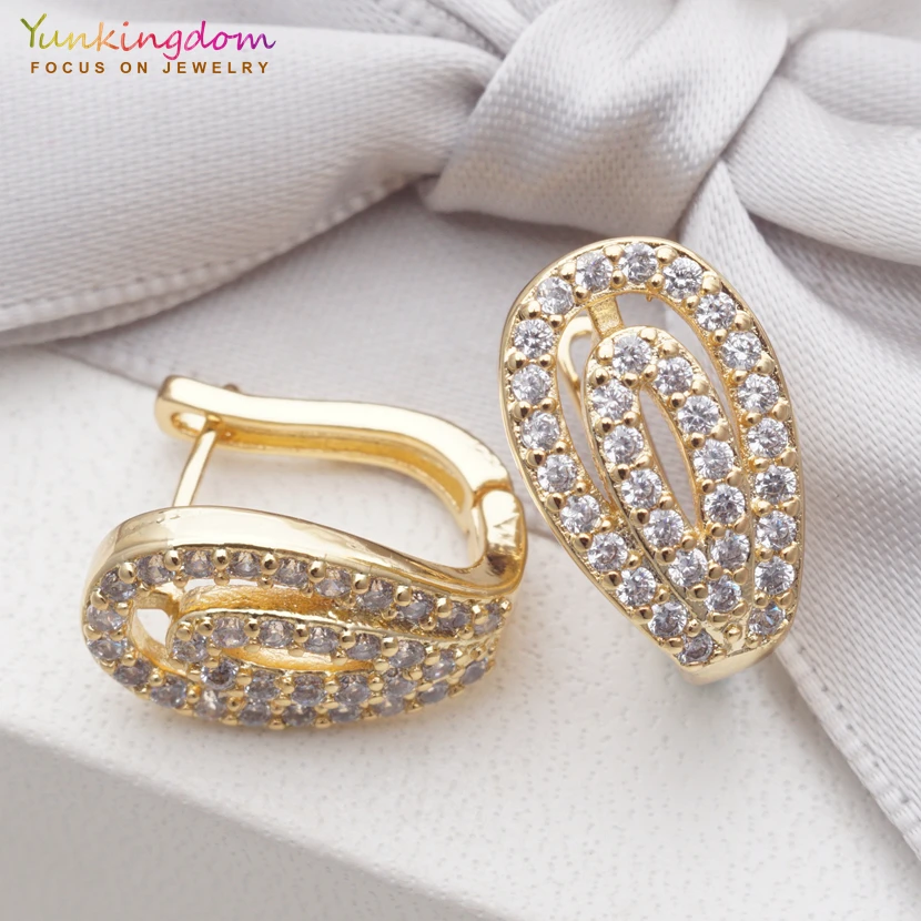 Yunkingdom, новинка, ювелирное изделие, круглые золотые серьги с кристаллами, кубический цирконий, маленькие серьги-кольца для женщин, 6 стилей
