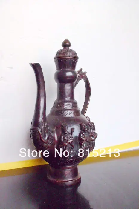 Ван 000156 ИЗЫСКАННЫЙ Тибетского буддизма восемь бессмертных статуя бронзовый масло Чайник