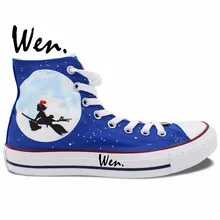 Wen Hand Painted Canvas Shoes Design Custom Anime Kiki’s Delivery Service High Top Blue Men Women’s Canvas Sneakers