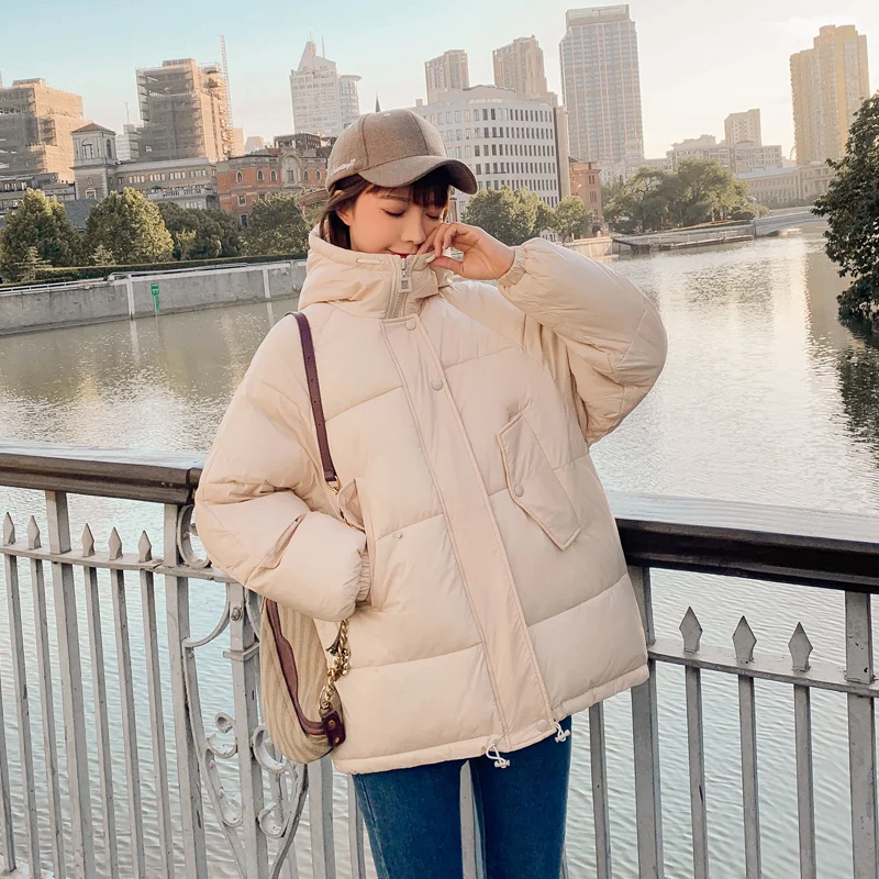 

Hooded Solid Thickening Pocket Parka Jacket Winter Padded Coat 2019 New Women Warm Cotton Winter Womens Overcoat Casaco Female