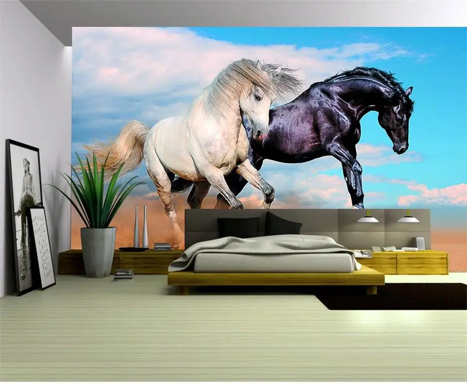 3d Wallpaper Custom Photo Mural Living Room Black Horse White Horse Painting Tv Sofa Background Non Woven Wallpaper For Walls 3d Wallpaper For Walls 3d 3d Wallpaperwallpaper For Walls Aliexpress