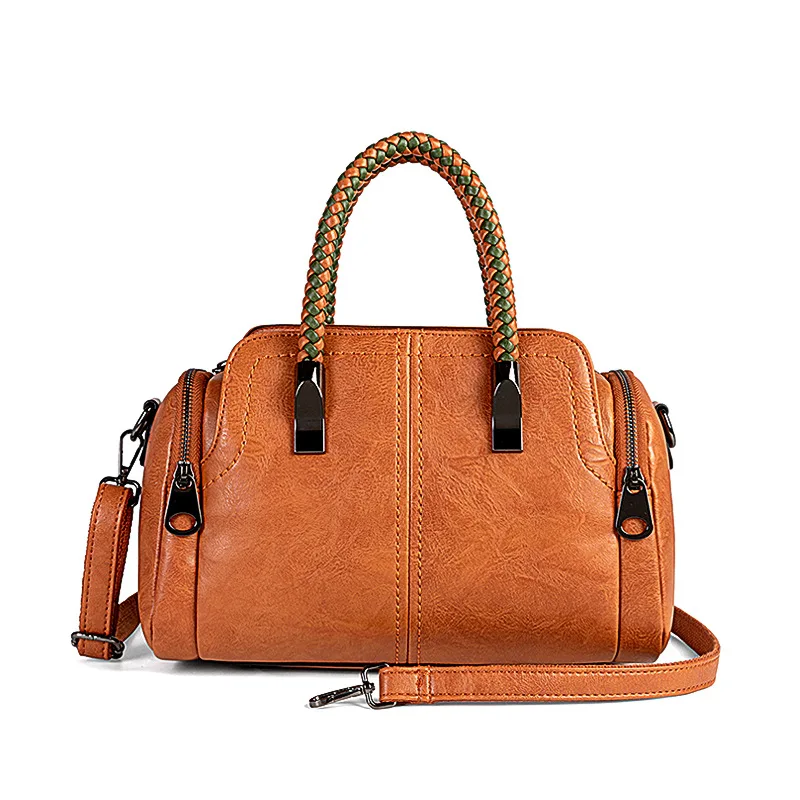 

Women Genuine Leather Boston Bag Europe Style Simple Handbag Fashion Trend Shoulder Bag office lady Tote handbag boston New C892