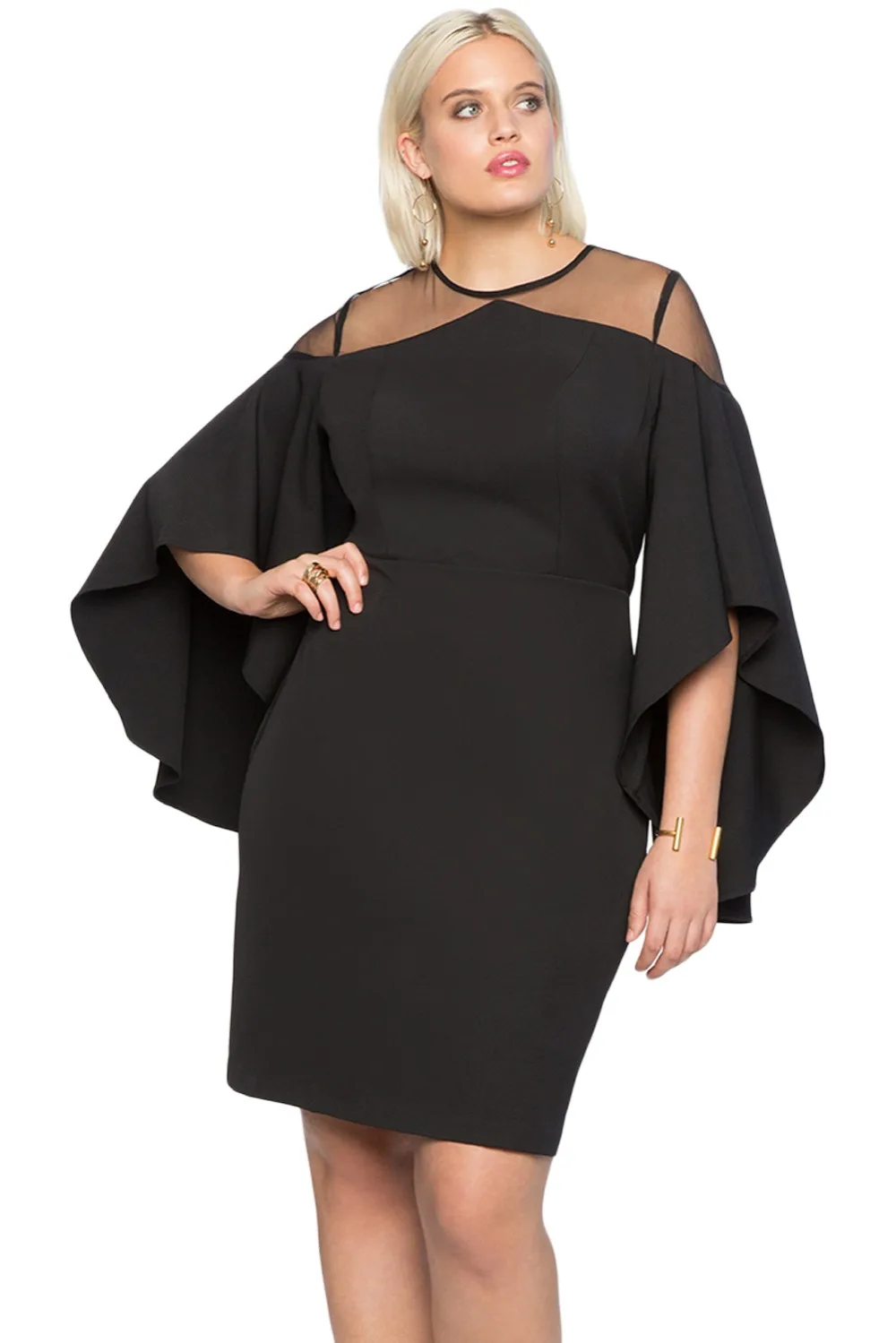 Black-Mesh-Illusion-Cold-Shoulder-Plus-Size-Dress-LC220395-2-1