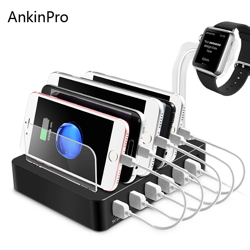 

CinkeyPro 6 USB Tablet Charger & Mobile Phone Charger 5V/10A with Apple Watch Stand For Samsung iPhone iPad Universal Adapter