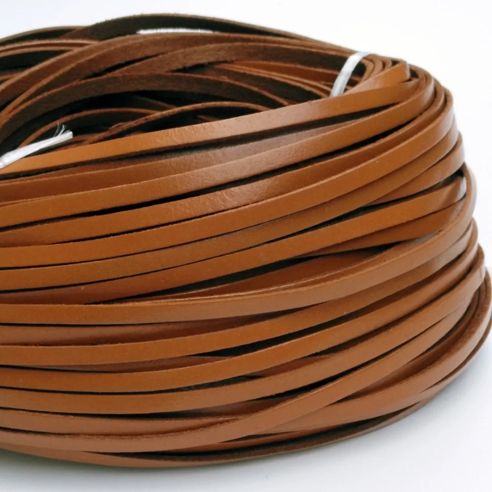 1 Yard 5mmx2mm Brown Coated Cow Hide Real Leather Strip, 5mm Wide