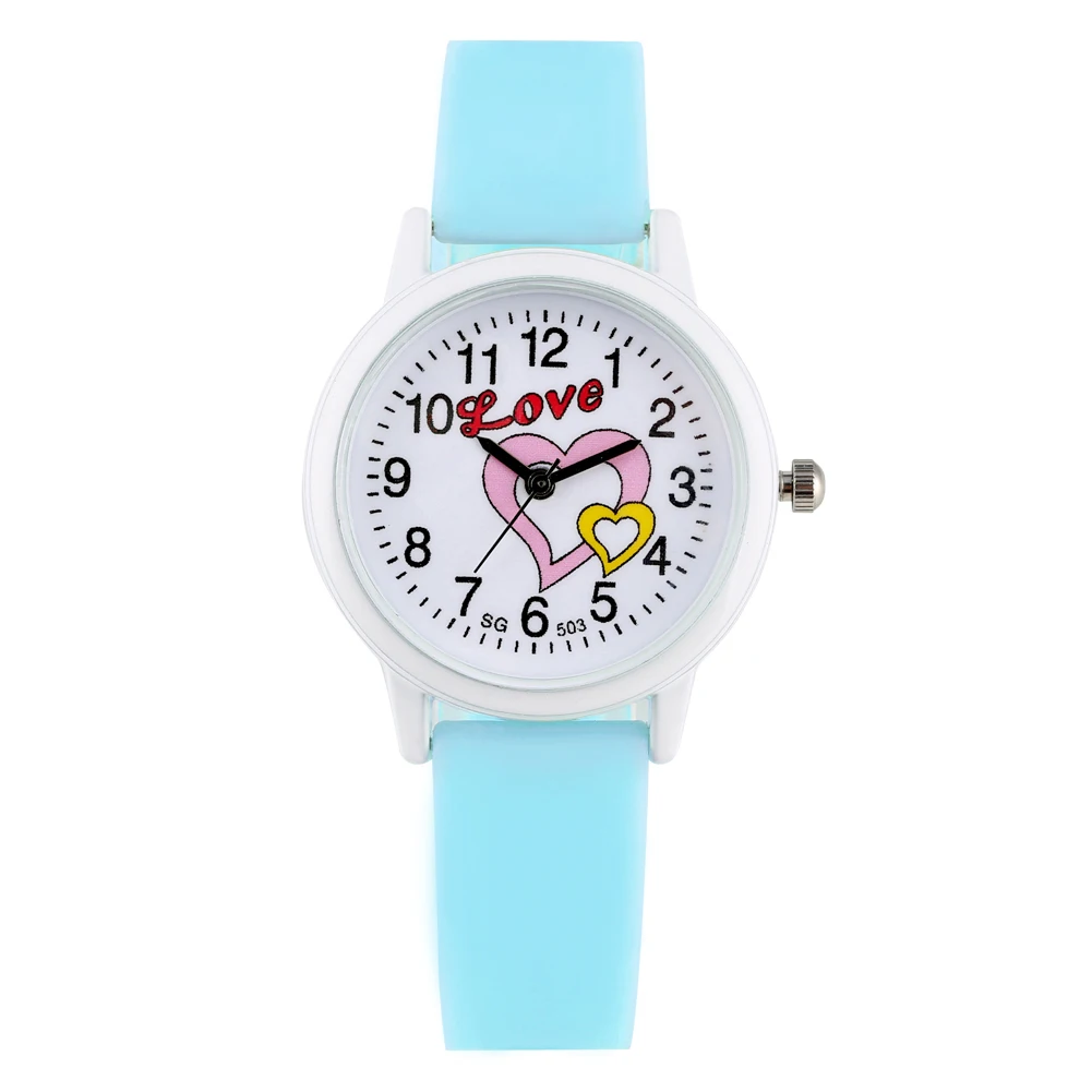 

Cartoon Quartz Watch for Girls Pink Heart-shaped Pattern Dial Children Small White Arabic Numerals Dial Kids Wrist Watches
