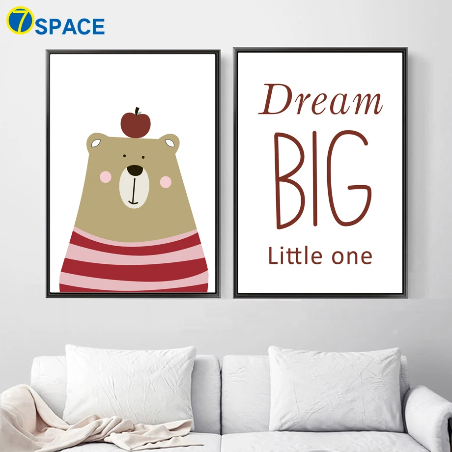 

Apple Bear Dream Big Posters And Prints Wall Art Canvas Painting Nordic Poster Wall Pictures For Living Room Nursery Print Decor