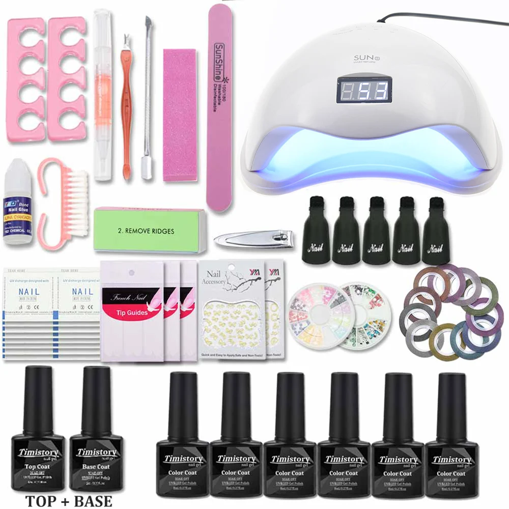 

Nail Set With 6W/36W/48W UV LED Lamp for All Gel polish Kit 8ml 10color Gel Nail Polish 1Top 1Base Nail tools Manicure Nail set