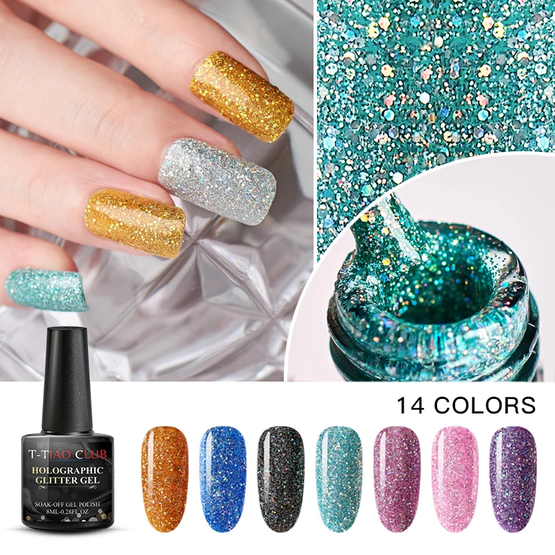 

T-tiao Club Holographic Glitter Platinum Uv Nail Gel Polish Base Coat Top Coat Soak Off Uv Gel Varnish Nail Art Manicure Lacquer