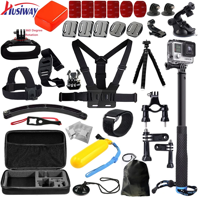 

Husiway for Gopro accessories set for Eken H9R / go pro kit for gopro hero 4 mount Selfie stick tripod for xiaoyi M20 13E