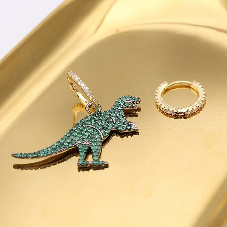 

2019 fashion new asymmetric dinosaur earrings Korean fashion zircon ear studs animal ear studs